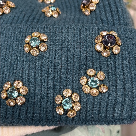 Anthropologie New One Size Embellished Teal Beanie